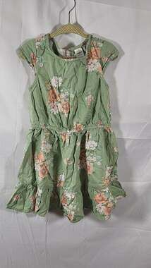 OshKosh B'gosh Girls Sage Green Floral Tiered Ruffle Cap Sleeve Dress, 4T